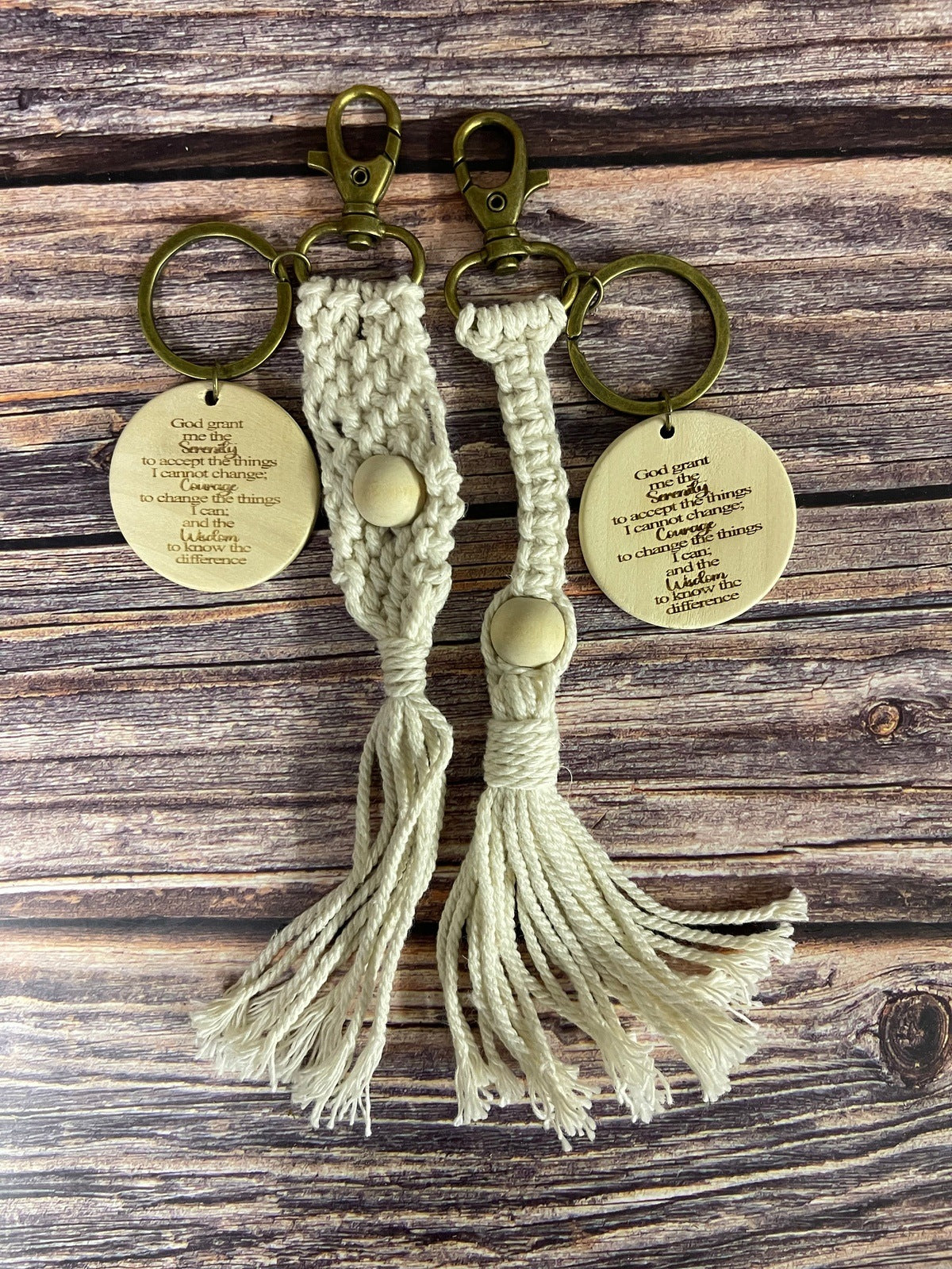 Boho Macrame Laser Engraved God Grant Me Keychain