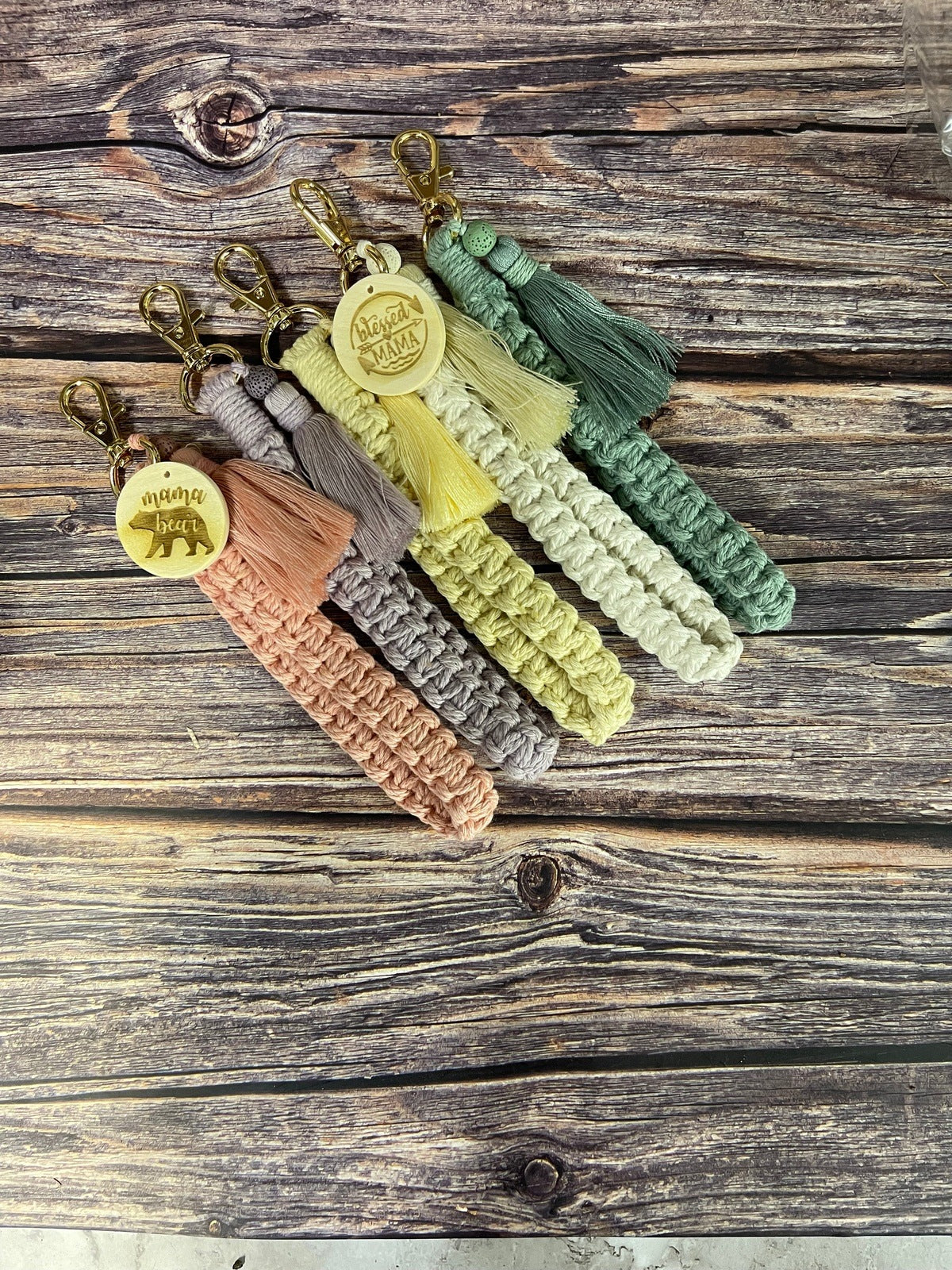 Macrame Wristlet Keychain with Tassle, Personalized Macrame Gift