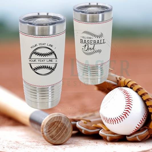 20oz Baseball Tumbler | Leatherette Baseball Tumbler | Sports Tumbler w Slider Lid | Baseball Gift| Baseball Cup | Custom Baseball