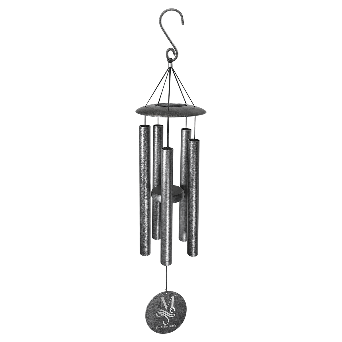 Black Powder‑Coated Aluminum Wind Chimes — Custom Laser Engraved