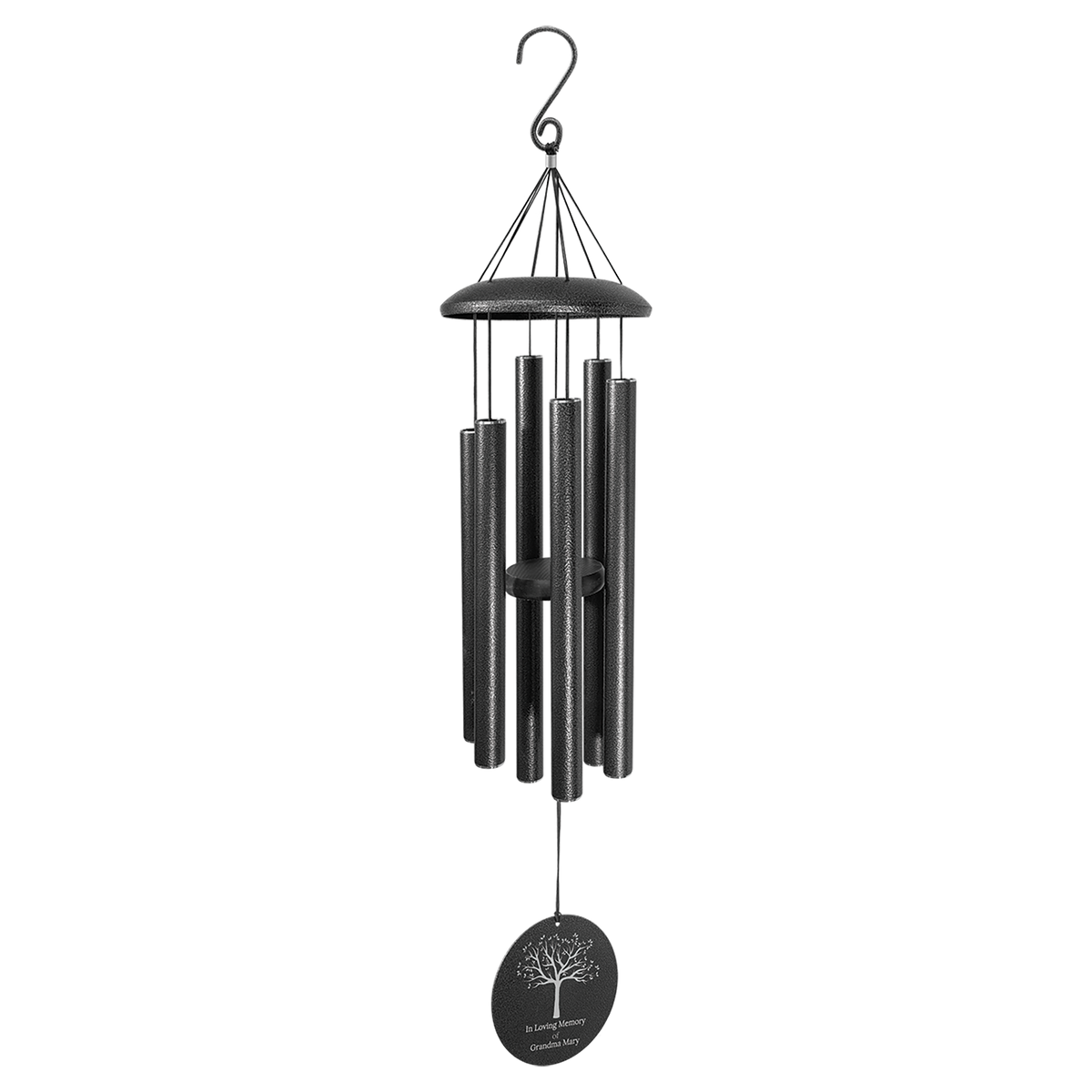 Black Powder‑Coated Aluminum Wind Chimes — Custom Laser Engraved