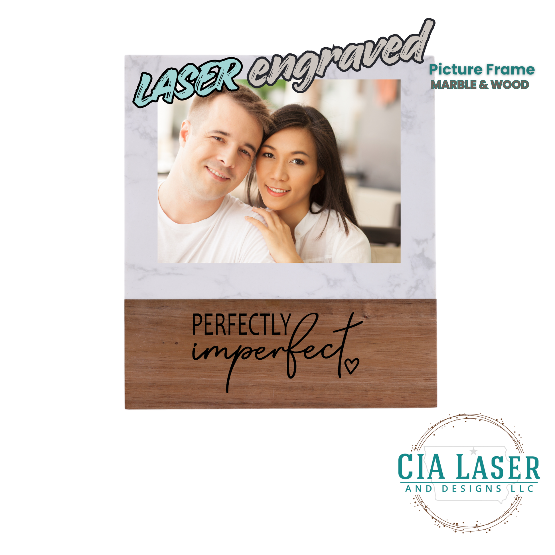 Custom Engraved Wood & Marble Picture Frame – 5 X 7 Photo Gift