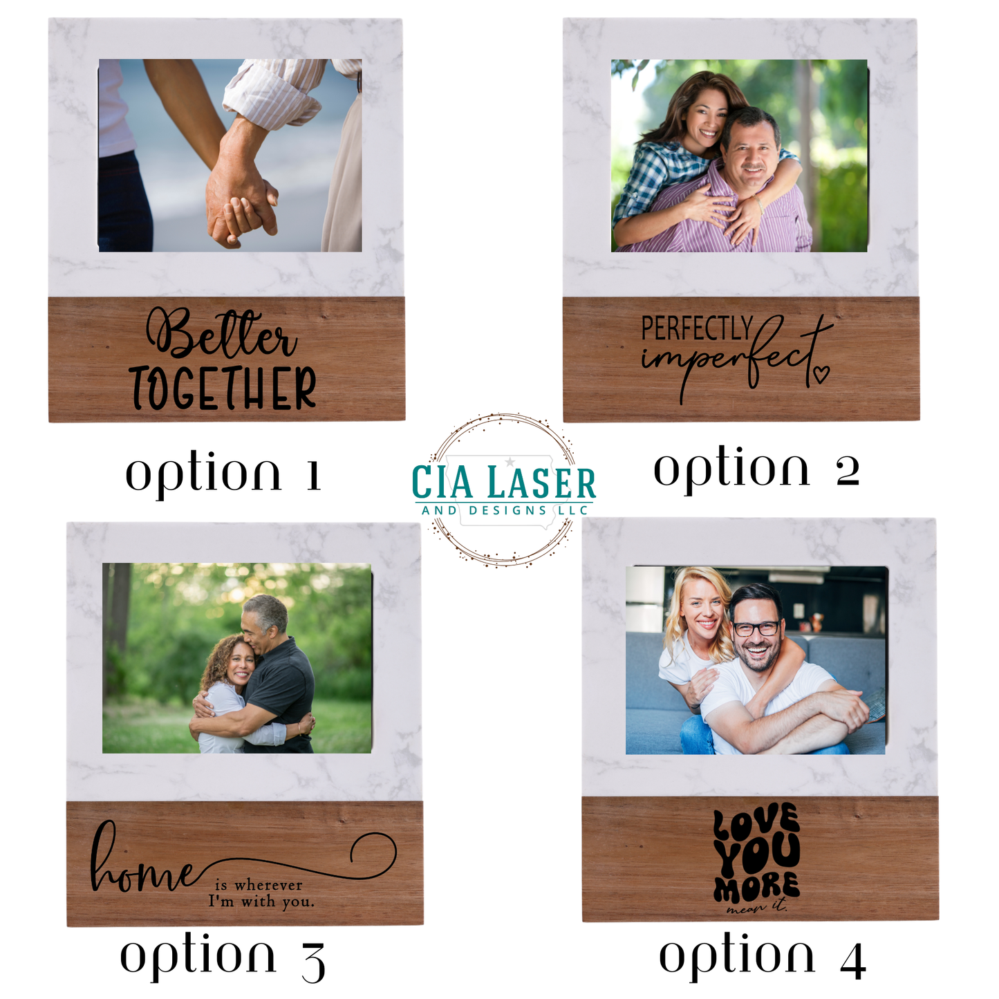 Custom Engraved Wood & Marble Picture Frame – 5 X 7 Photo Gift