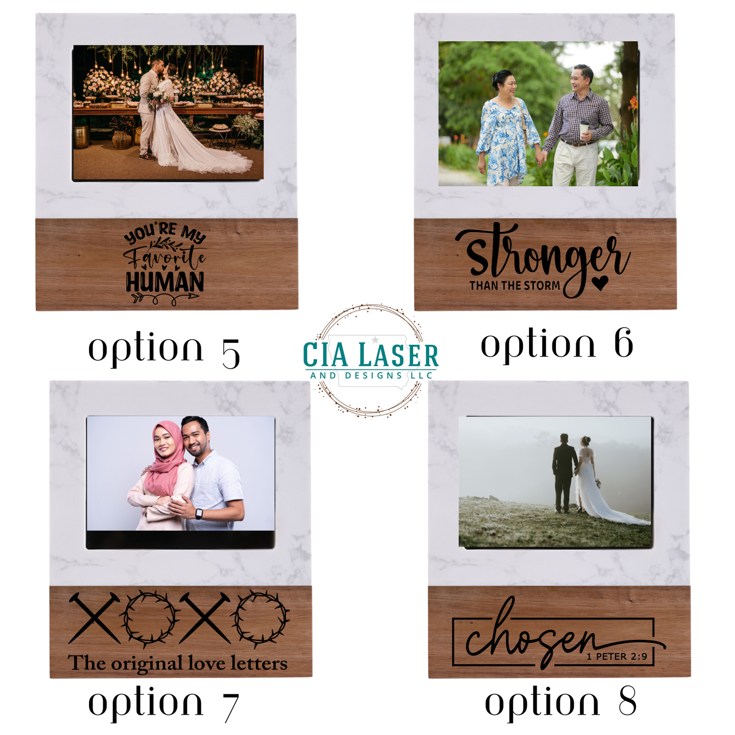 Custom Engraved Wood & Marble Picture Frame – 5 X 7 Photo Gift
