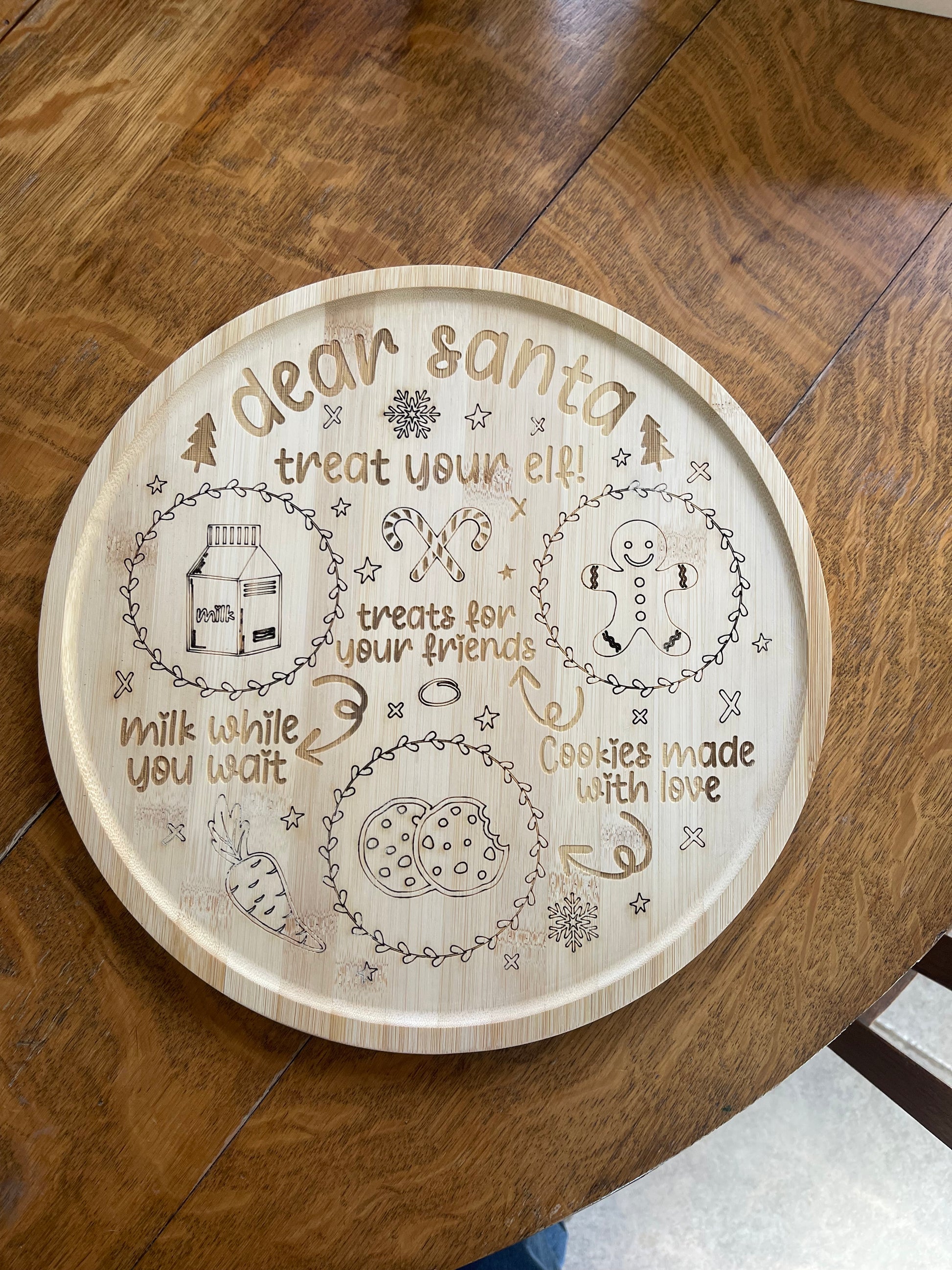 Custom Santa Claus Wood Tray - Laser Engraved Christmas Décor Gift