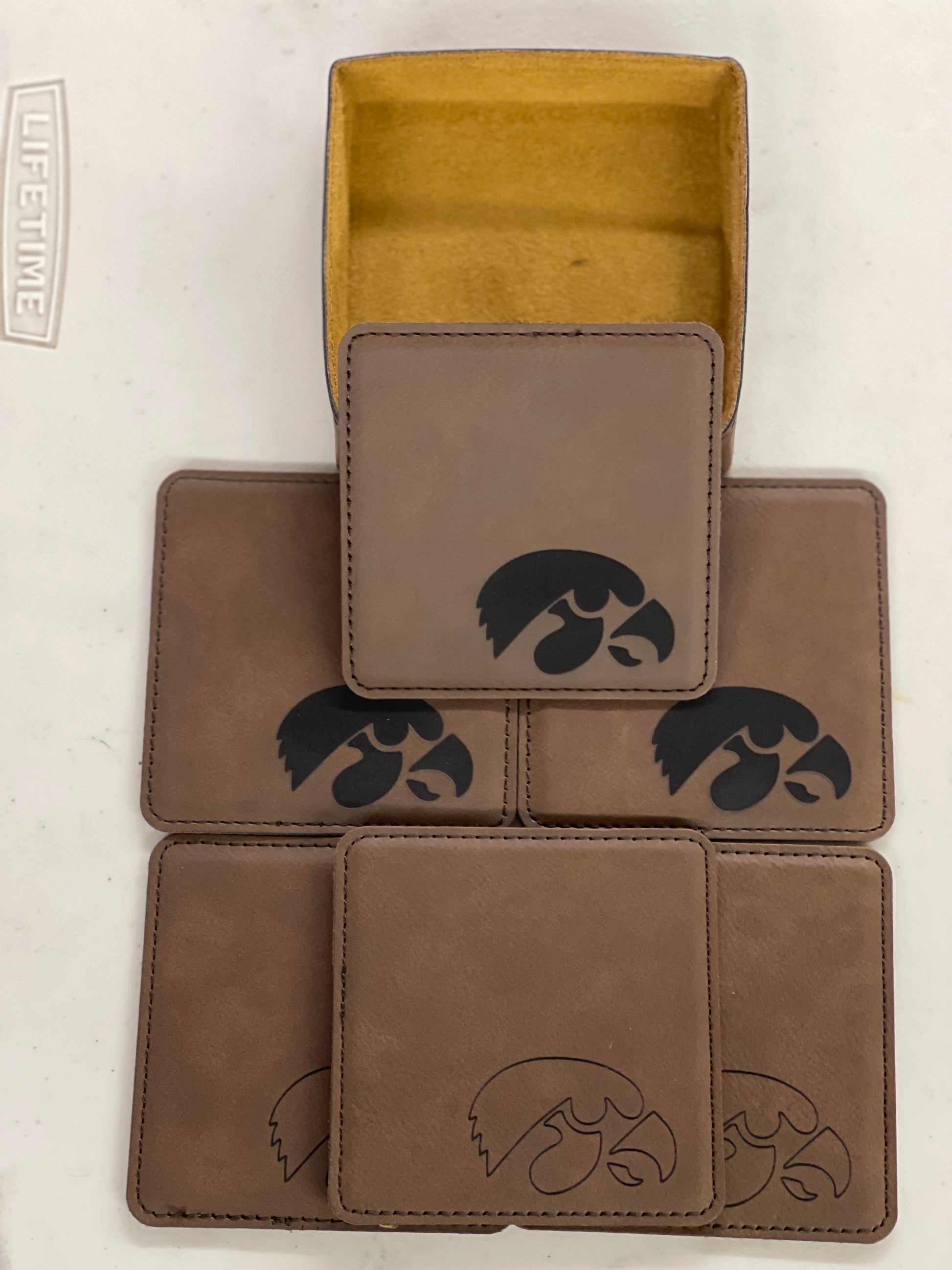 Leatherette coaster set laser engraved Sport Themed Six Count Coaster Set