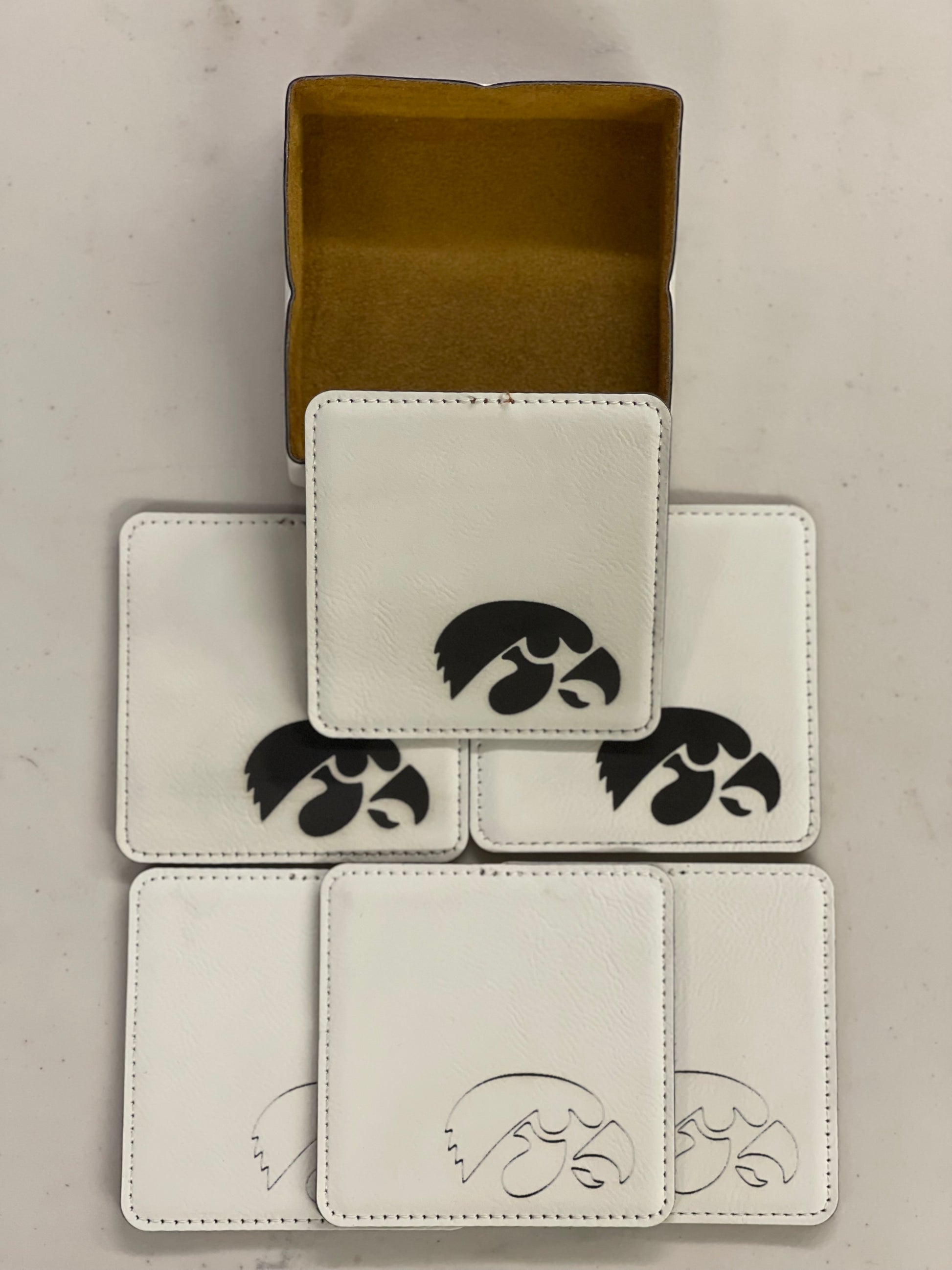 Leatherette coaster set laser engraved Sport Themed Six Count Coaster Set