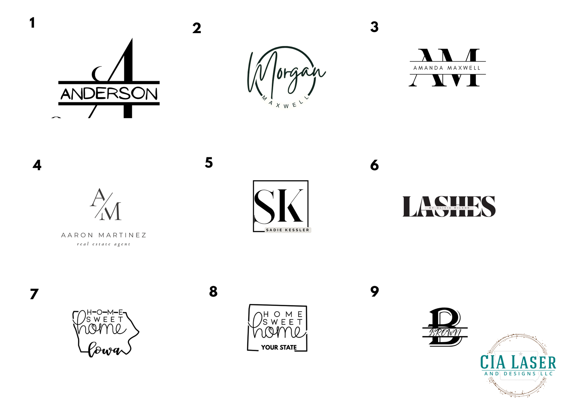 Collection of various logo designs on a white background