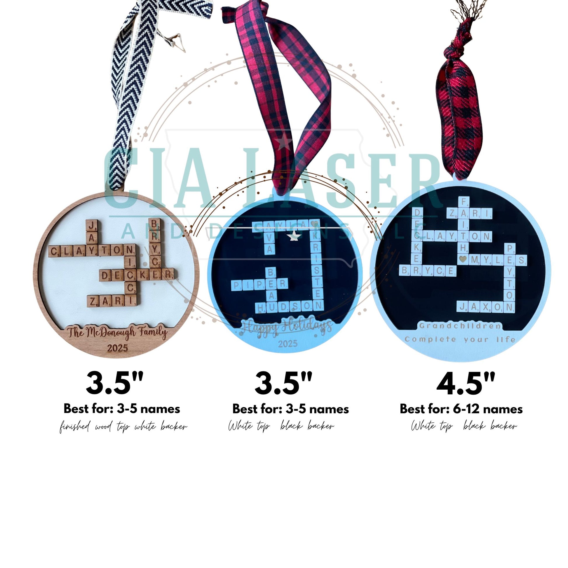 Personalized 3D Laser Cut & Engraved Crossword Puzzle Christmas Ornaments – Customizable Baltic Birch Keepsakes