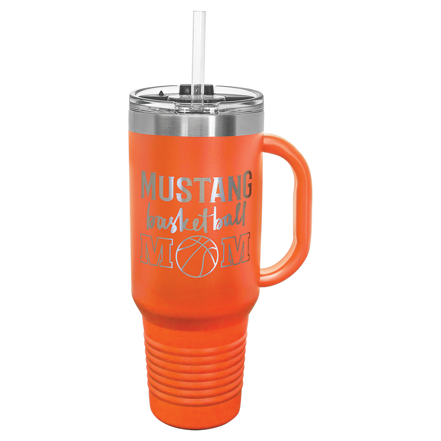 Personalized 40oz Tumbler with Handle & Straw, Laser Engraved Stainless Steel Tumbler, Custom Name Monogram initial Tumbler,