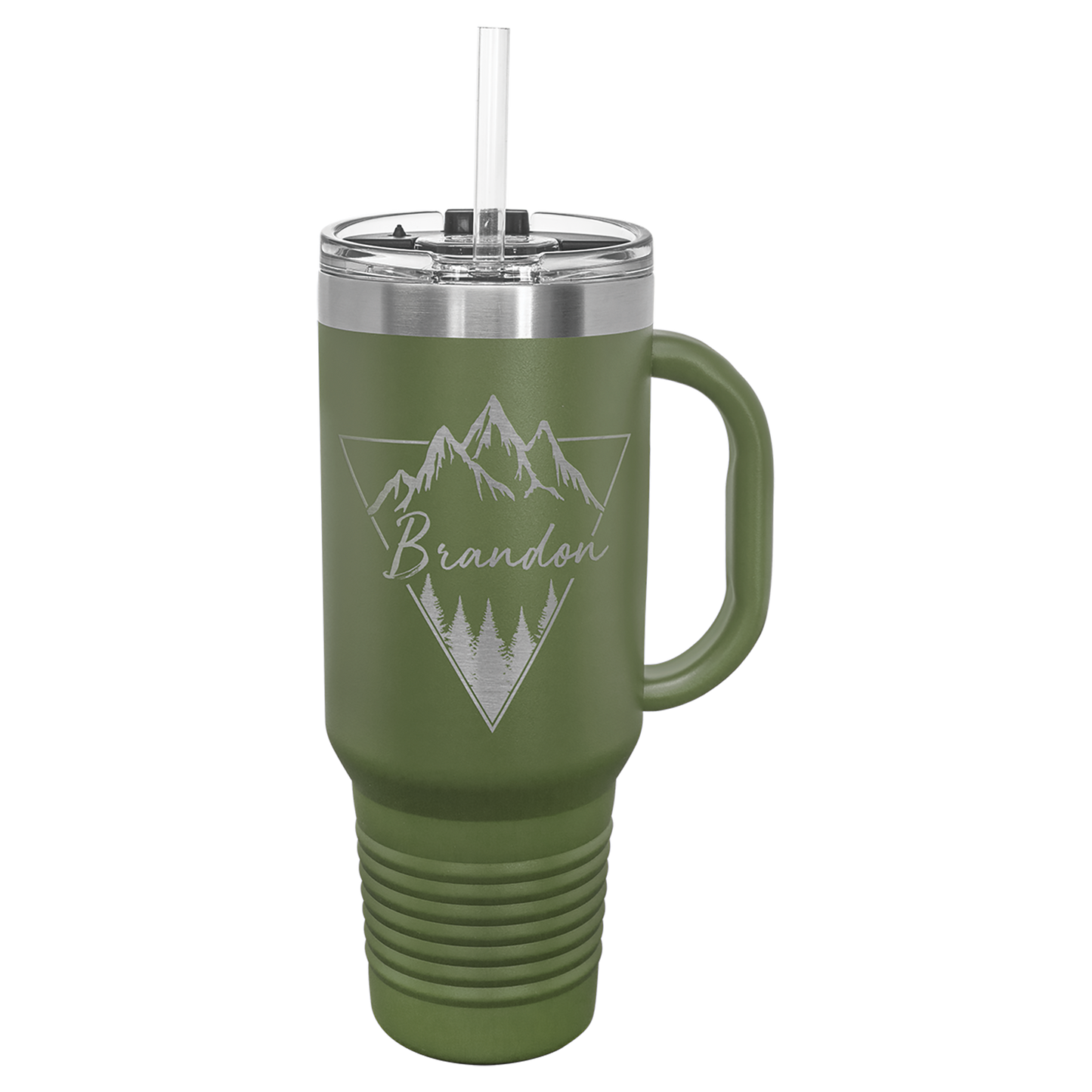 Personalized 40oz Tumbler with Handle & Straw, Laser Engraved Stainless Steel Tumbler, Custom Name Monogram initial Tumbler,
