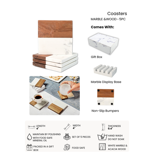 Personalized Acacia Marble coaster set, Holiday entertainment set, Engraved wedding gift, cheese board platter, engagement gift, bridal shower gift, newlywed & couples gift