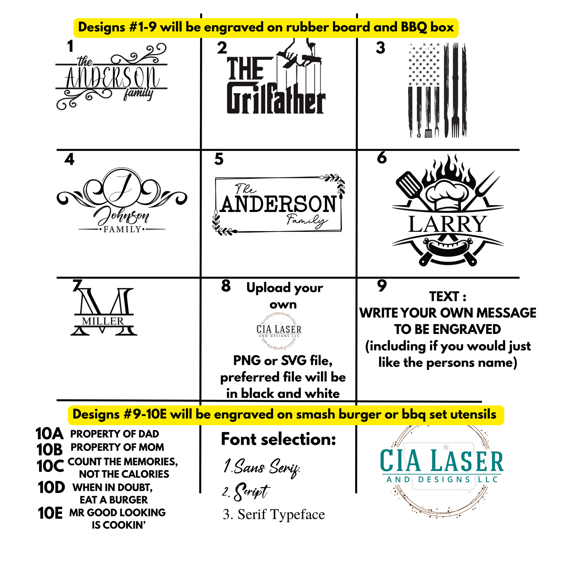 Personalized Laser Engraved Smash Burger Kits Rubberwood Cast Iron
