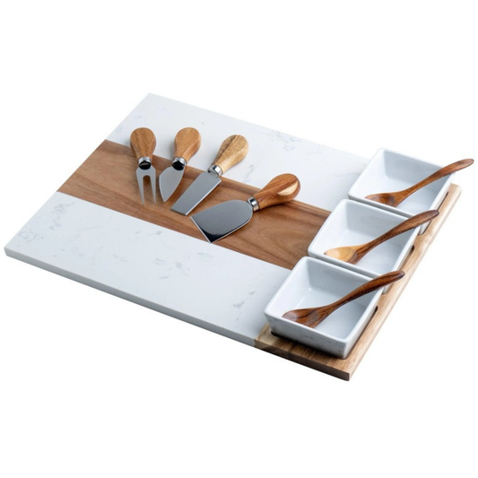 Personalized serving board for couple or family gift, Cheese board with acacia wood & marble, Engraved Wedding gift, Custom charcuterie board