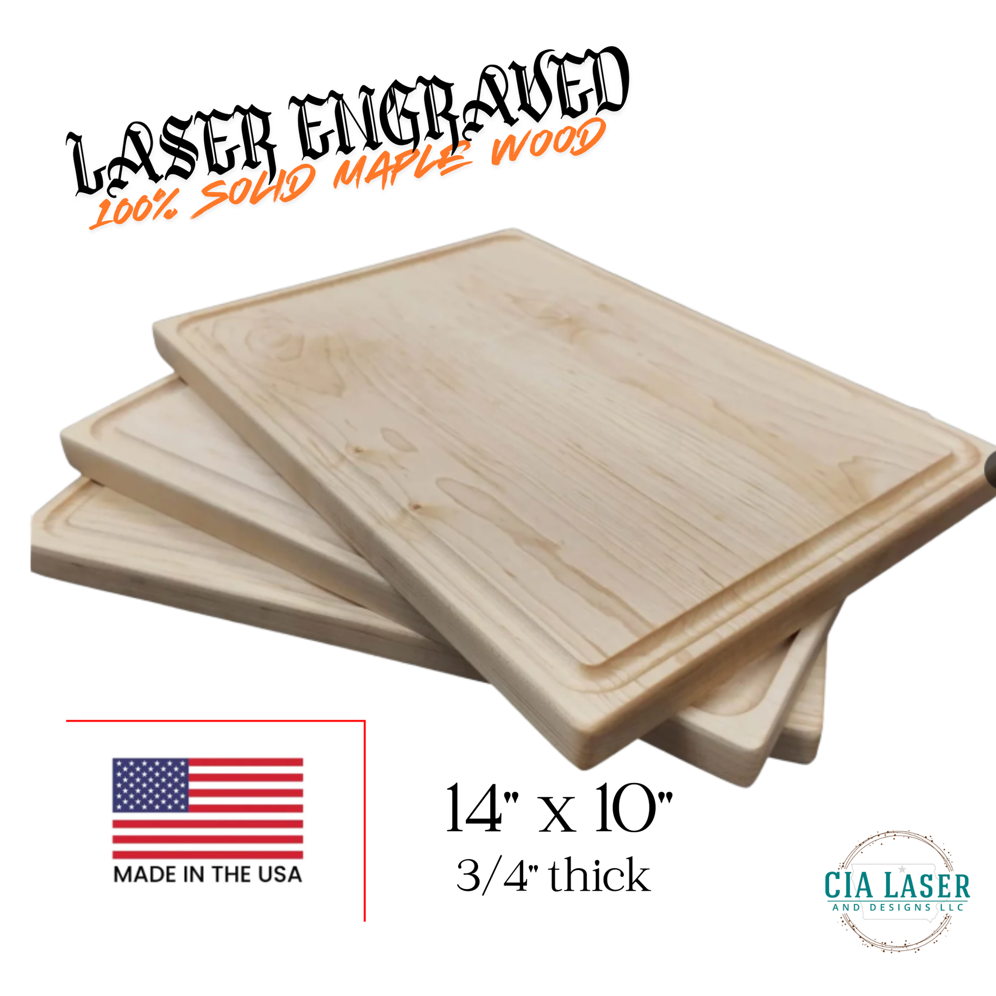 Two wooden cutting boards with laser engraving text on a white background