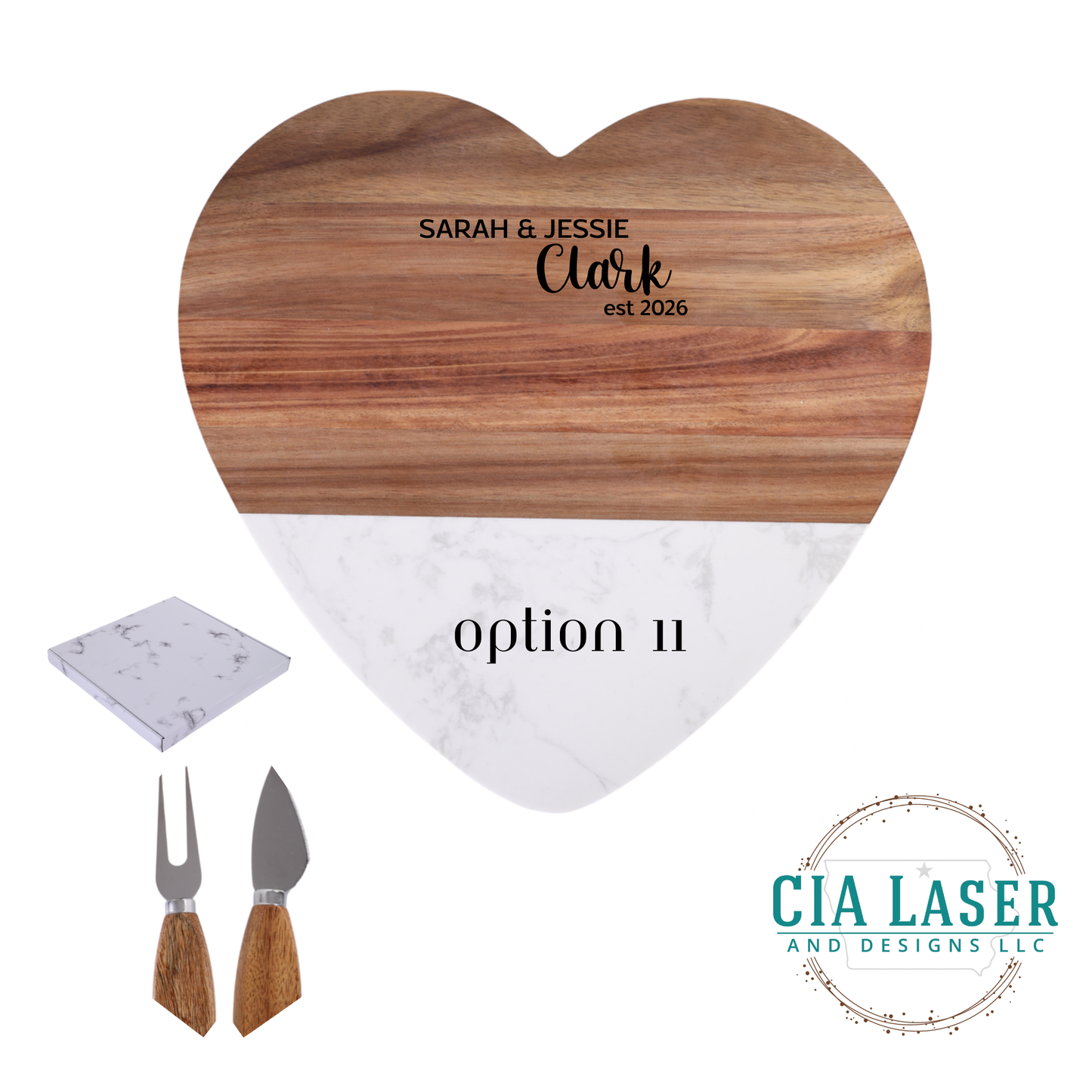 Valentines Heart Personalized Acacia Marble serving tray board, engraved wedding gift, cheese board platter, engagement gift, bridal shower gift, newlywed & couples gift