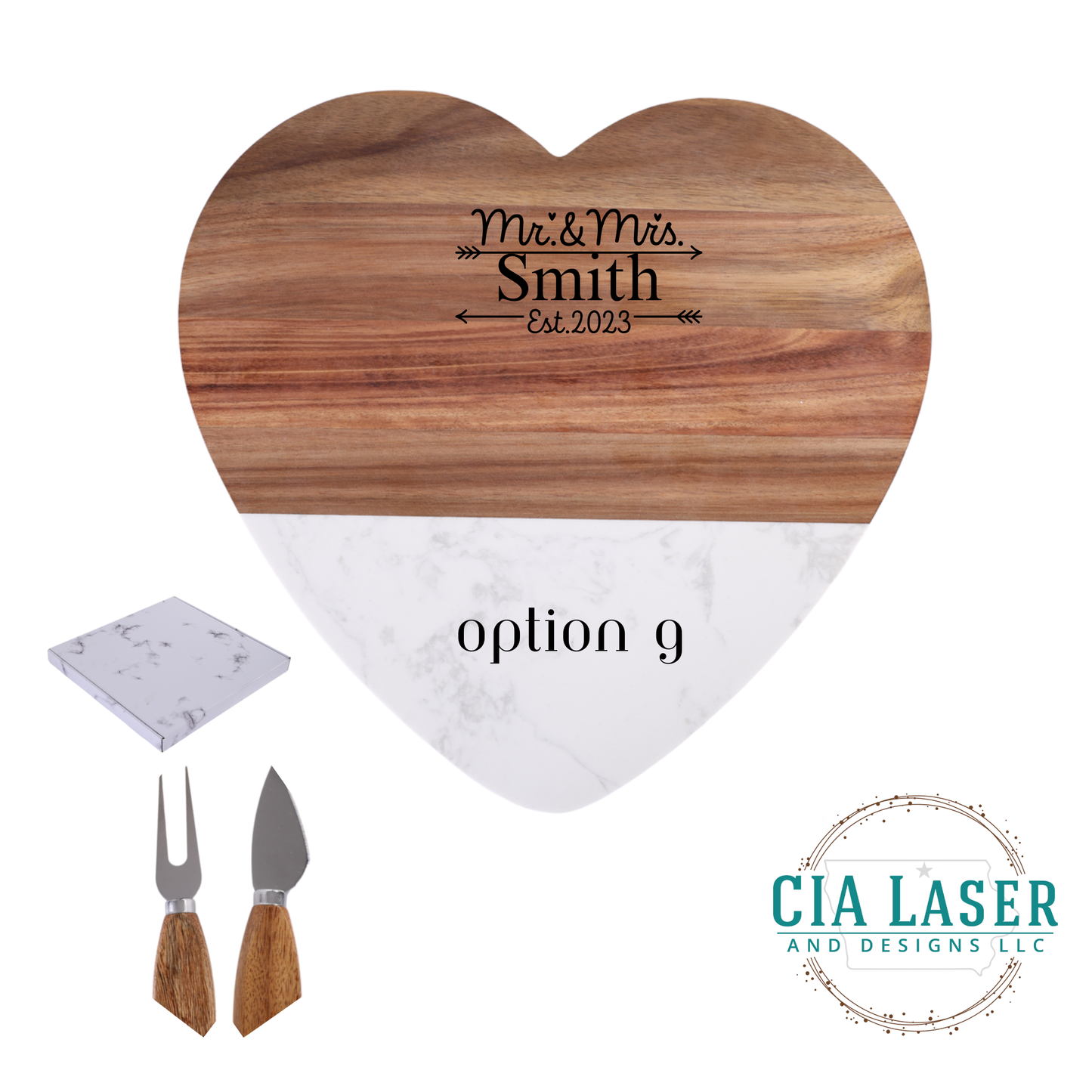 Valentines Heart Personalized Acacia Marble serving tray board, engraved wedding gift, cheese board platter, engagement gift, bridal shower gift, newlywed & couples gift