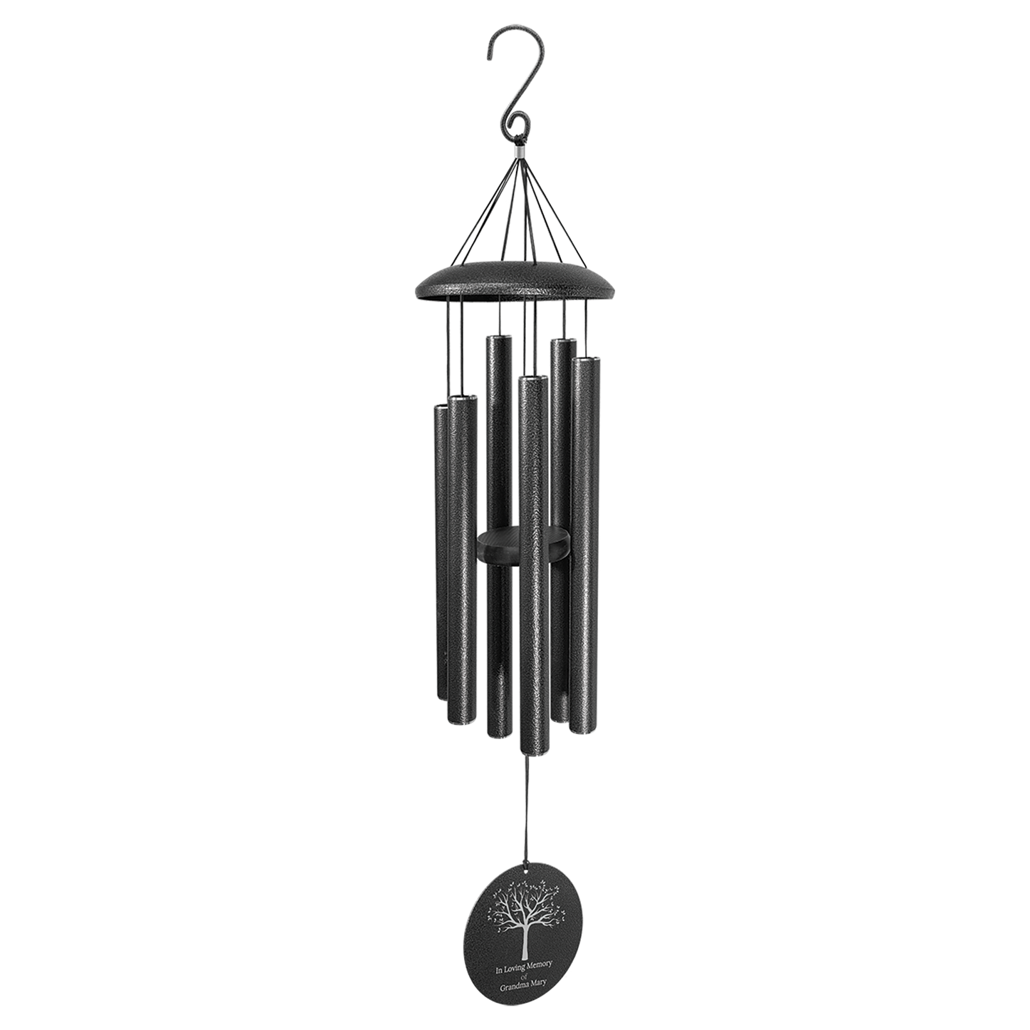 Black Powder‑Coated Aluminum Wind Chimes — Custom Laser Engraved