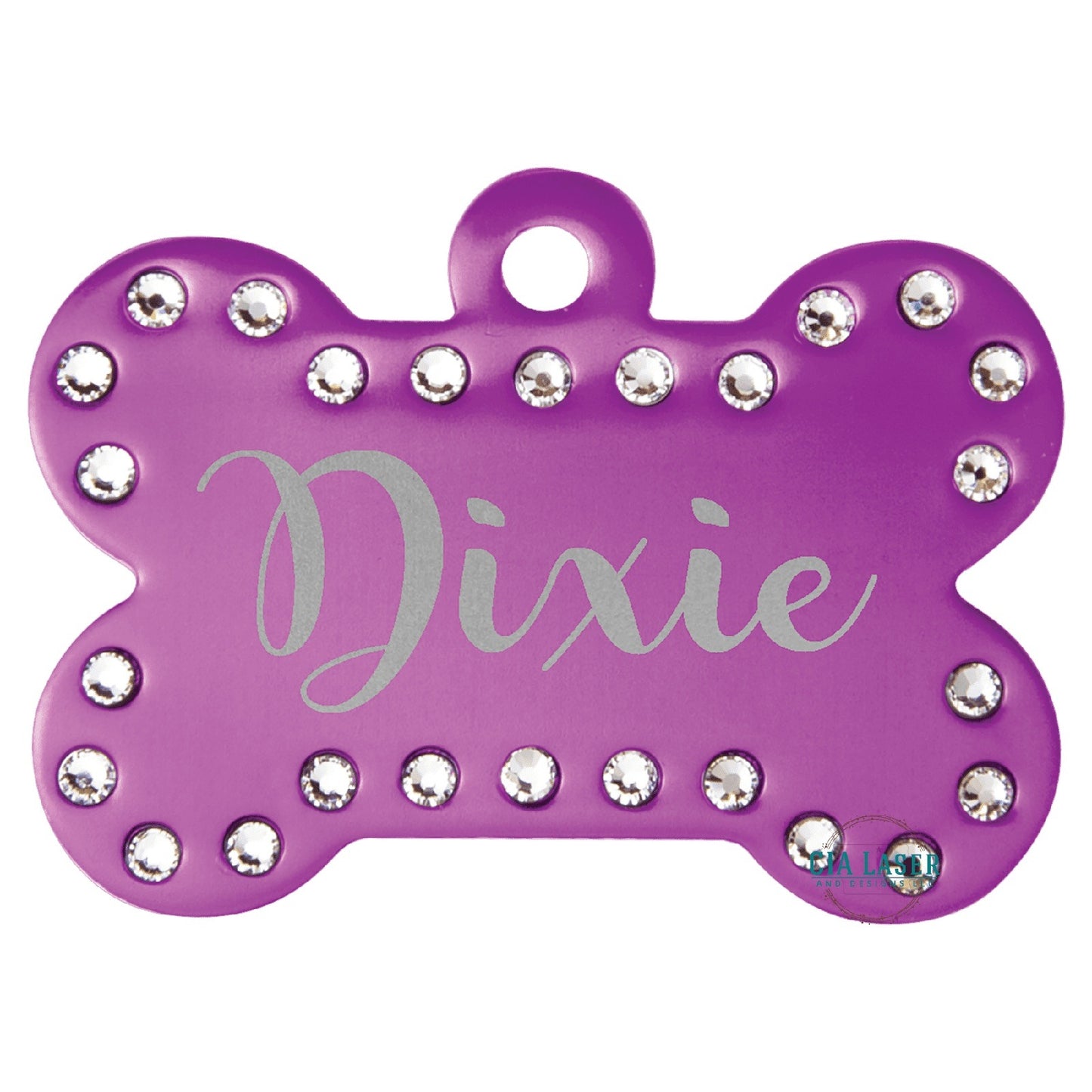 Laser Engraved Swarovski Element Dog Bone ID Tag- Crystal Dog Tag - Bling Dog Tag - Engraved Dog Tag - Personalized Pet Tag - Sparkly Tag
