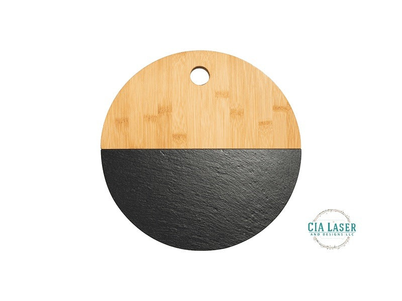 Personalized Slate and Bamboo 12 inch Round Charcuterie Board